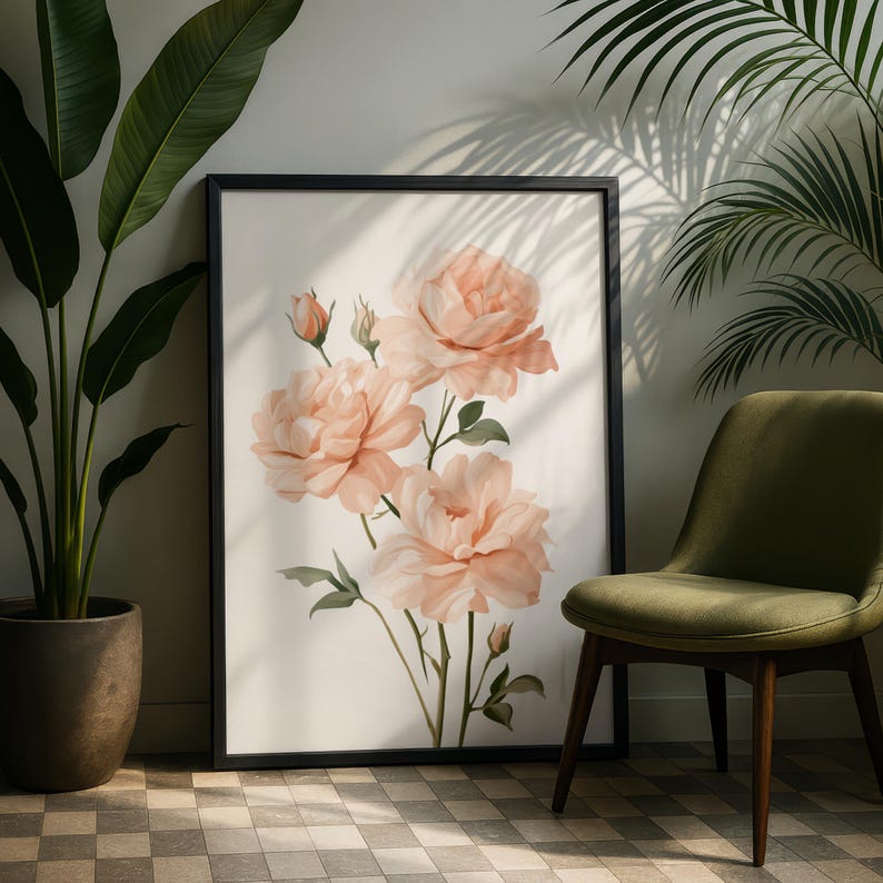 Neutral Roses Printable Peach Rose Print, Botanical Wall Art, Blush Floral Poster, Neutral ...