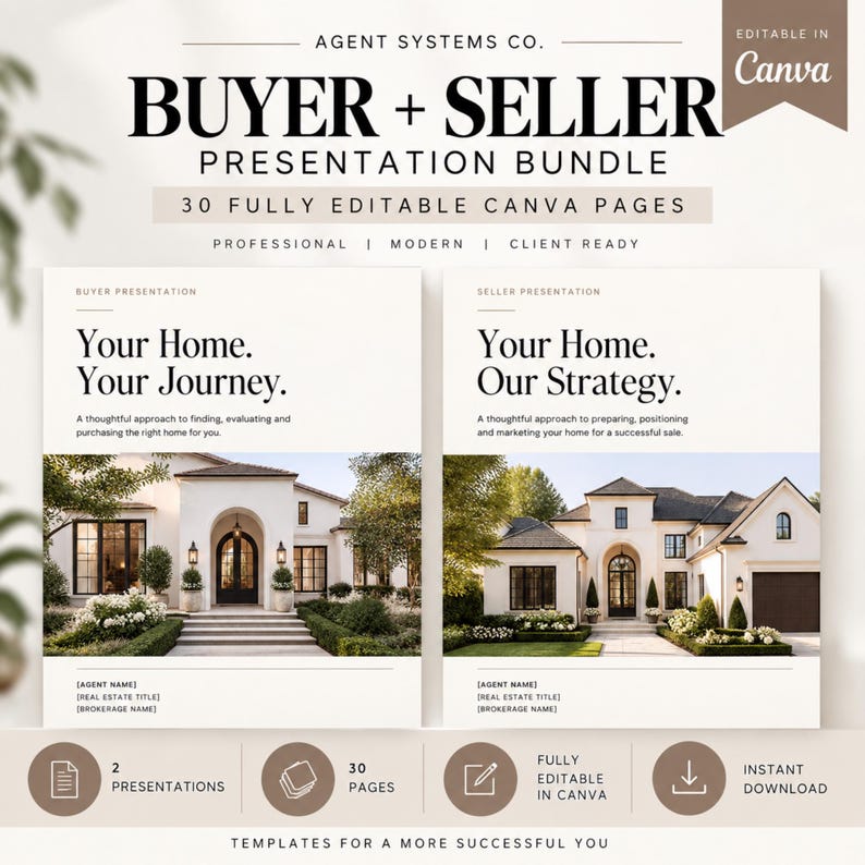 Real Estate Buyer & Seller Presentation Bundle | 30 Page Editable Canva ...