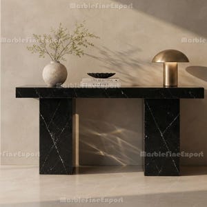 Black Marble Console Tabletop | Natural Stone, Custom Size, Modern Entryway Décor