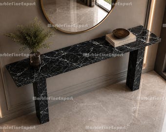 Luxury Black Marble Console Table, Modern Entryway Table, Nero Marquina Stone Hallway Table, Handmade Marble Accent Table |