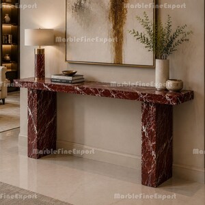 Rosso Levanto Marble Console Table, Red Natural Stone Hallway Entryway Table