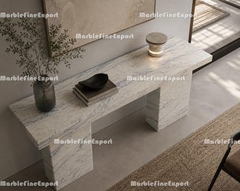 Modernt konsolbord i vitt marmor, minimalistiskt entrébord i natursten