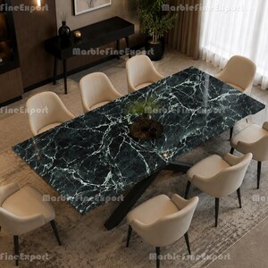 Luxury Green Spider Marble Dining Table, Rectangular Marble Table, Modern Stone Kitchen Table, Custom Dining Furniture |