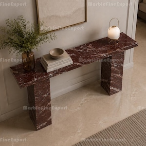 Luxury Rosso Levanto Marble Console Table | Burgundy Red Stone Entryway Furniture