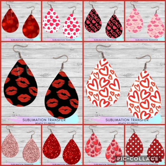 Valentine's Day Teardrop Earring Plaid Sublimation Transfers, Set of 8,  Ready to Press , Heat Transfer, Teardrop Earring Sublimation Blanks 