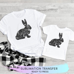 Rustic Bunny Heat Transfer Design, Ready to Press Sublimation Iron On, Baby And Kid Graphics, Easter, Stamped Bunny, Country Chic, Southern