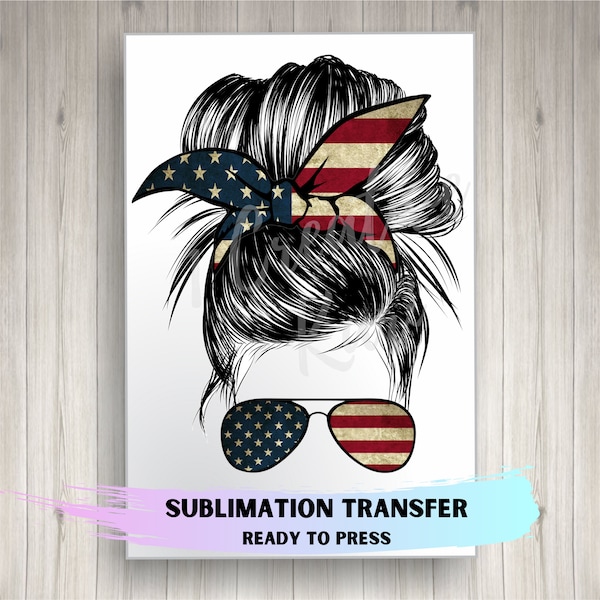 Sublimation Ready to Press Heat Transfer, Mom With American Flag Bandana and Sunglasses, Multiple Sizes Available!
