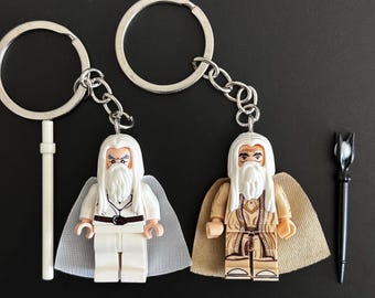Gandalf Saruman Minifigure Keychain | Handmade Custom Brick Figure Bag Charm