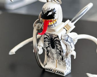 Venom Minifigure Keychain | Handmade Superhero Keyring | Collectable Bag Charm