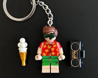 Batman & Robin Minifigure Keychain - Robin Summer Edition | Handmade Superhero Keyring | Collectable Bag Charm