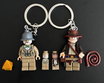 Indiana Jones and Professor Henry Jones Minifigure Keychain | Handmade Keyring | Collectable Bag Charm