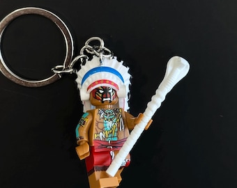 Cowboys & Indians Chief Minifigure Keychain | Handmade Bag Charm
