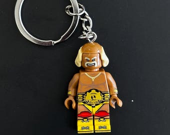 Custom Hulk Hogan Wrestler Minifigure Keychain | Handmade Superhero Bag Charm | Comic Fan Gift