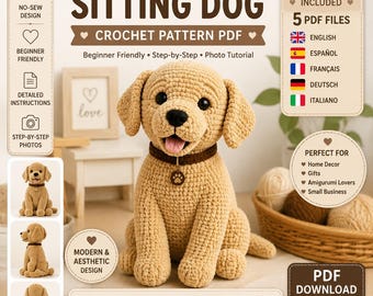 No-Sew Crochet Dog Pattern PDF – Amigurumi Tutorial in 5 Languages