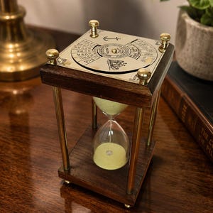Clessidra vintage in legno e ottone con calendario a sabbia – Clessidra antica in ottone, decorazione da scrivania da 5 minuti