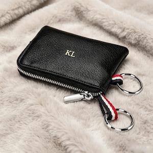 Cartera de cuero personalizada para llaves, estuche para llaves con inicial personalizada, monedero con cremallera, doble llavero, llavero compacto, regalo para hombres y mujeres.