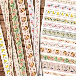 Bordas para impressão de bebê, fita Washi de bebê para diário de lixo, decoração de chá de bebê, colagem de álbum de recortes de bebê vintage para impressão DOWNLOAD INSTANTÂNEO 2954