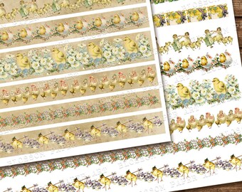 Vintage Easter Borders, Printable Junk Journal Ephemera Vintage Borders, Strips, Scraps, Collage Sheet Journaling Digital Download 2896