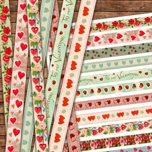 Afdrukbare Valentijnsranden voor Junk Journal-versiering, Vintage harten, Floral Valentine Ephemera - INSTANT DOWNLOAD 2960
