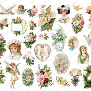 Vintage Victorian Scrapbook Images: Roses & Angels Collage Sheet (Digital Download)
