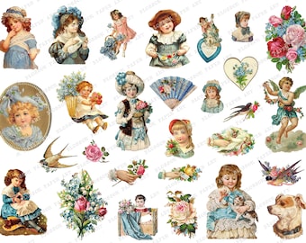 Hoja de collage de rosas victorianas: Papel vintage para álbum de recortes (descarga digital)