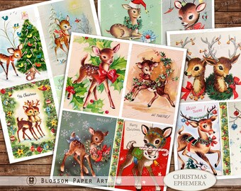 Vintage Christmas Deer Cards: Retro Printable Images (Digital Download) - 2791 2