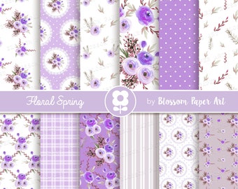 Purple Digital Papers, Watercolor Floral Digital Paper Pack, Rose Digital Scrapbooking, Rose Papers - INSTANT DOWNLOAD 2647