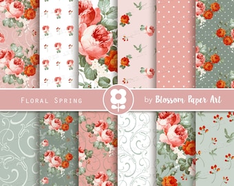 Rose Floral Digital Paper Pack: Scrapbook Collage Sheets (Digital Download)