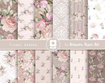 Pink Rose Digital Paper Pack, Floral Scrapbook Paper (Instant Download) - 2593