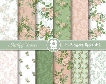 SHABBY ROSES Digital Paper, Floral Digital Paper Pack, Victorian Roses Scrapbooking Roses VIntage Roses Instant Download 2320