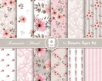 Floral Scrapbooking Paper Pack: Pink Wedding & Baby Shower (Digital Download)