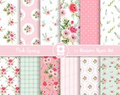 Pink Digital Paper, Floral Scrapbook Paper Pack, Shabby Scrapbooking, Watercolor Flowers - INSTANT DOWNLOAD 2642