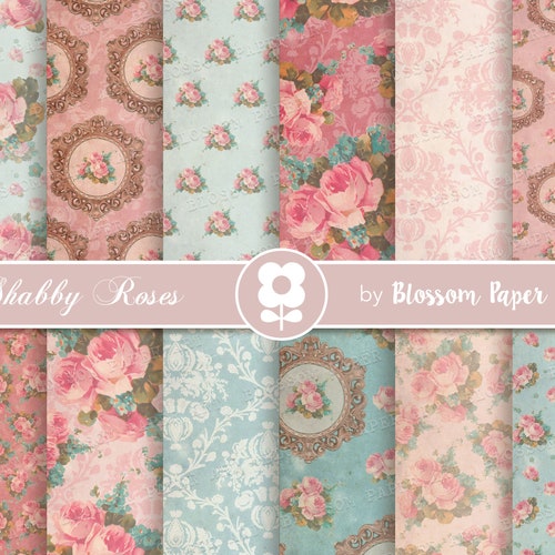 Black Floral Digital Paper Scrapbook Paper Pack Pink Roses - Etsy