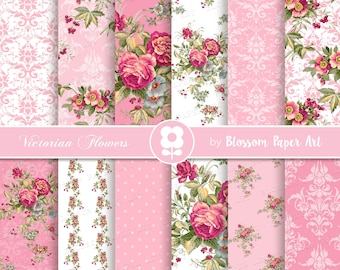 Vintage Rose Digital Paper Pack: Pink Floral Scrapbooking (Digital Download)