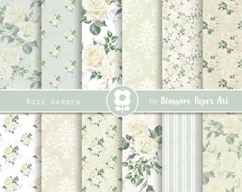 Floral Digital Paper Pack: Green, Yellow, Rose (Instant Download)