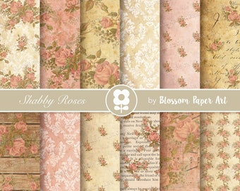 VINTAGE PRINTABLE Rose Digital Paper Digital Paper Pack Collage Sheet Shabby Chic Wedding Scrapbooking, Roses Instant Download 2329