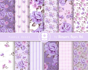 Purple Digital Paper, Floral Scrapbook Paper Pack, Rose Digital Download, Scrapbooking, Purple Roses Collage Sheet - INSTANT DOWNLOAD 2734 2