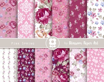 Pink Digital Paper, Floral Digital Papers, Scrapbook Paper Pack, Floral Collage Sheet, Decoupage Pages 2603