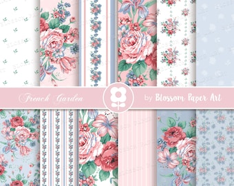 Victorian Rose Digital Paper, Pink and Blue Floral Digital Paper, Scrapbook Paper Pack, Junk Journal Collage Sheets INSTANT DOWNLOAD 2942 1