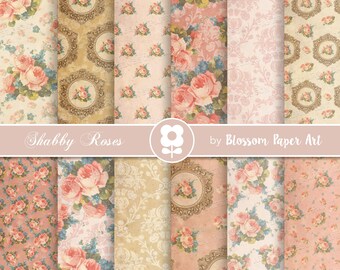 Vintage Roses Digital Paper Pack: Shabby Chic Scrapbook (Digital Download)