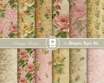 Vintage ROSE Digital Paper, Floral Digital Paper Pack, Victorian Roses, Wedding, Scrapbooking VIntage Roses - INSTANT DOWNLOAD 2371