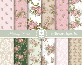 Shabby Chic Digital Paper Pack Vintage Roses Pink Floral digital backgrounds, Cottage Papers, Floral Digital Paper, Wedding Papers 2319