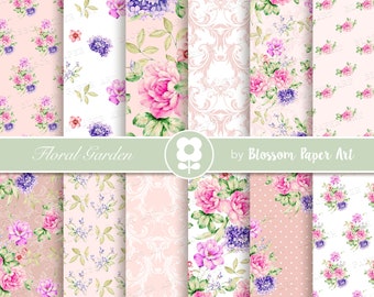 Shabby Chic Roses Digital Paper, Digital Scrapbook Paper Pack, Digital Paper, Decoupage, Scrapbooking - Collage Sheet 2496