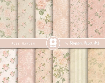 Shabby Chic Roses Digital Paper Pack: Floral Collage Sheets (Digital Download)