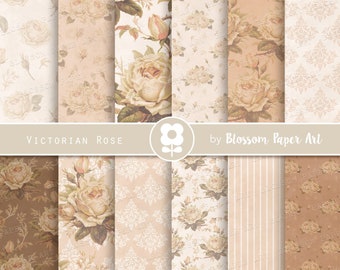 Vintage Digital Paper, Shabby Chic Digital Paper, Roses Scrapbook Collage Sheets, Vintage Roses - INSTANT DOWNLOAD 2853 4