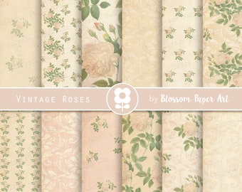 Vintage Rose Digital Paper: Junk Journal Scrapbook Sheets (Digital Download)