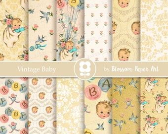Papeles Digitales Vintage Bebes, Papeles vintage Decorativos para imprimir, invitaciones, artesanías, decoupage - 2639