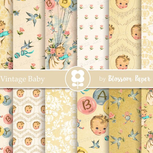 Vintage Baby Digital Paper Baby Scrapbook Paper Yellow Etsy