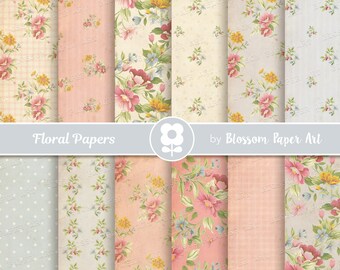 Shabby Chic Floral Digital Paper Pack: Vintage Cottage Style (Digital Download)