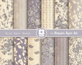 Blue Floral Digital Paper Pack: Vintage Scrapbooking Papers (Instant Download)